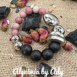 Rhodonite and spheres beaded bracelet ultra chunky
